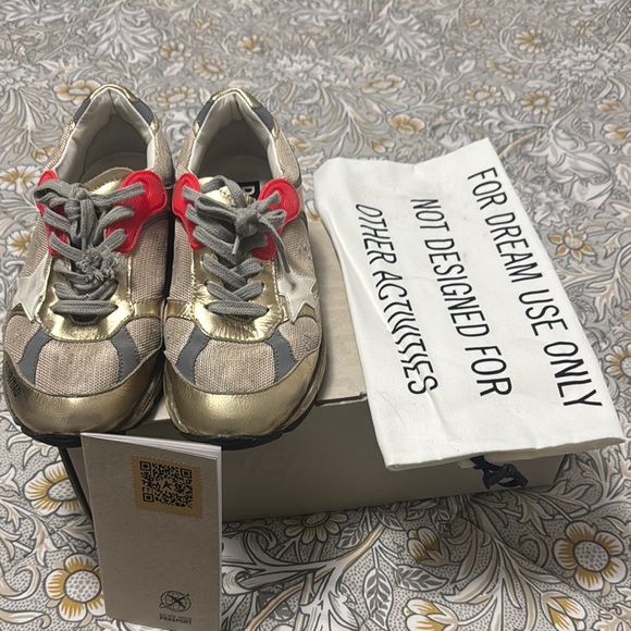 Golden Goose Gold and Tan Sneakers with Distressed Aesthetic - Picture 1 of 8